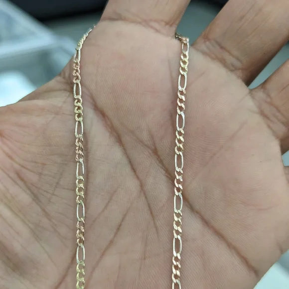 10kt Real Gold Tricolor Figaro Chain 2.5mm 18 inch